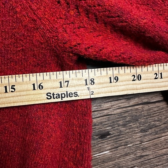 LOFT Red Crew Neck Sweater with Ribbed Details - Picture 9 of 9